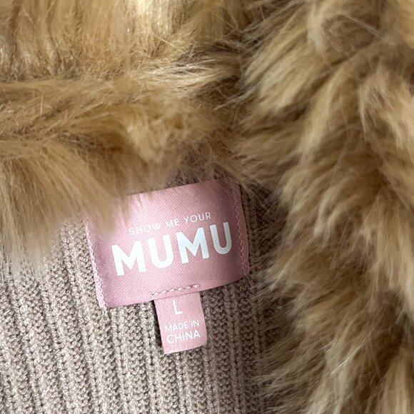 Revolve x Show Me Your Lombardi Long Faux Fur Cardigan in Taupe Tan Brown  L - Picture 4 of 9